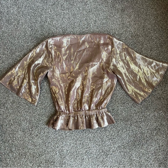 Ramy Brook Rose Gold Silk/Metallic Bell Sleeve Blouse - Picture 8 of 8